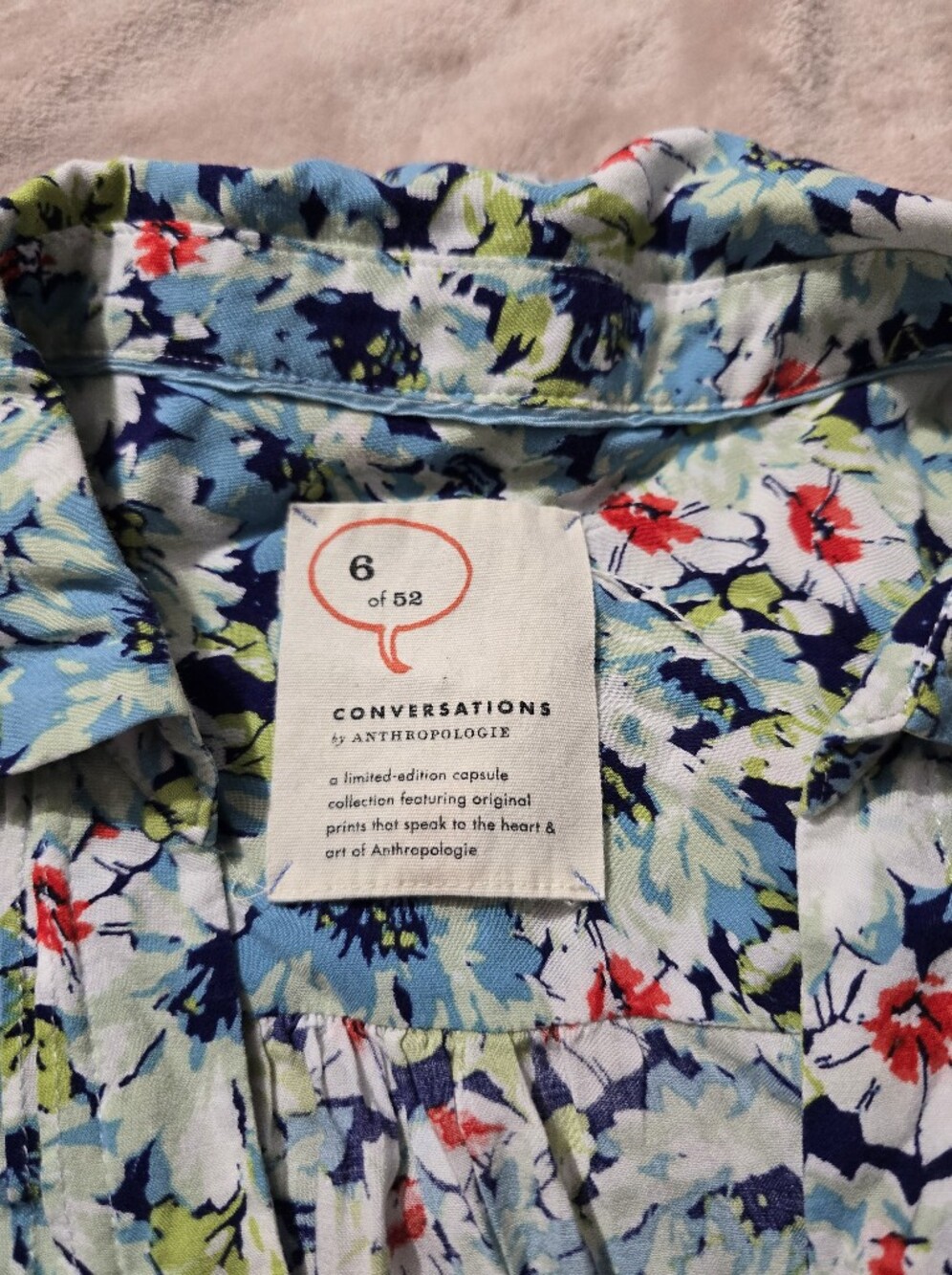 6 of 52 Conversations by Anthropologie Womens Floral Print Blouse Blue - Picture 2 of 7